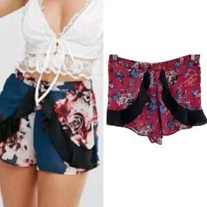 Band of Gypsies Floral Print Ruffle Chiffon High Waisted Sheer Mini Shorts